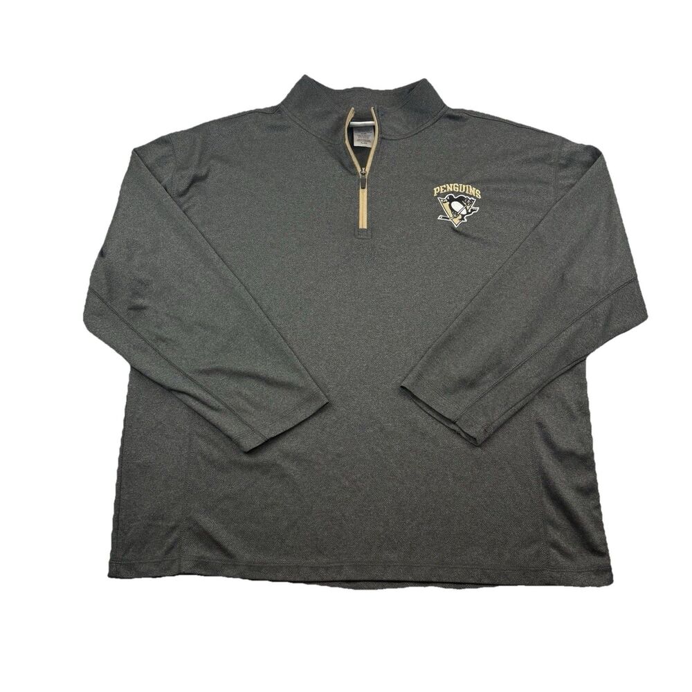 Pittsburgh Penguins NHL 1/4 Zip Long Sleeve Pullover Mens XL Gray Embroidered